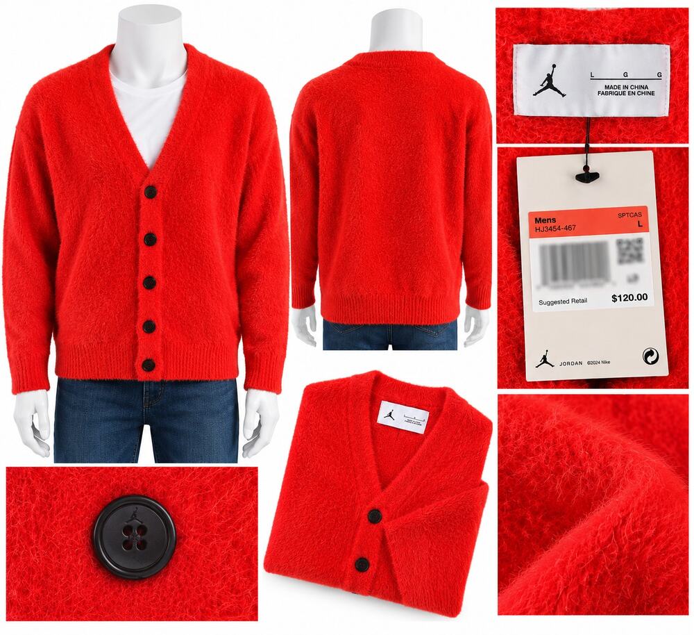 Jordan Men’s Red Fuzzy Knit Cardigan